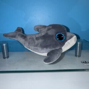 TY Beanie Boos Echo Dolphin Plush 8” Gray EUC Blue Glitter Eyes